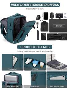 大容量旅行背包男士背包女生轻便休闲2023新款鞋位垃圾袋干湿分离袋带USB接口商务旅行包电脑包适合16英寸电脑适合工作和学校使用假日商店配件包行李箱旅行收纳袋旅行用品女士包男士礼物户外女士礼物 - 水鴨藍 - 查看 5