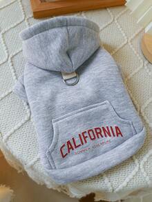 1 件寵物衣服四季風格帶 D 形環皮帶,可愛連帽運動衫帶印花加州口袋 - 灰色 - 灰色 - 查看 6