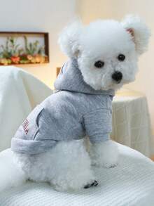 1 件寵物衣服四季風格帶 D 形環皮帶,可愛連帽運動衫帶印花加州口袋 - 灰色 - 灰色 - 查看 4