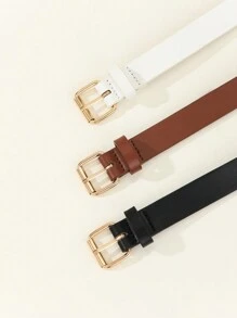 3pcs Golden Roller Copper Buckle Fashionable Versatile Cowboy Belt For Women - Multicolor - View 3