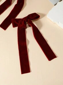 2pcs/Set Women's Simple Red Bow Hair Clip For Daily Use Cute Claw Clips Hair Slide Hair Barrettes - Burgundy - View 3