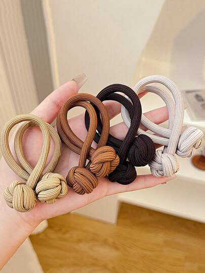 4条装女士弹力打结发圈，弹性马尾辫发带，时尚发饰，适合日常佩戴和休闲外出，发圈，发绳，橡皮筋头饰弹力带