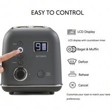 BUYDEEM DT730 Motorized Toaster, 2-Slice Smart Digital Leverless Toaster with LCD Countdown Timer, 9-Shade Settings for Toast, Bagels, Waffles, Muffins - Ink Grey - View 4