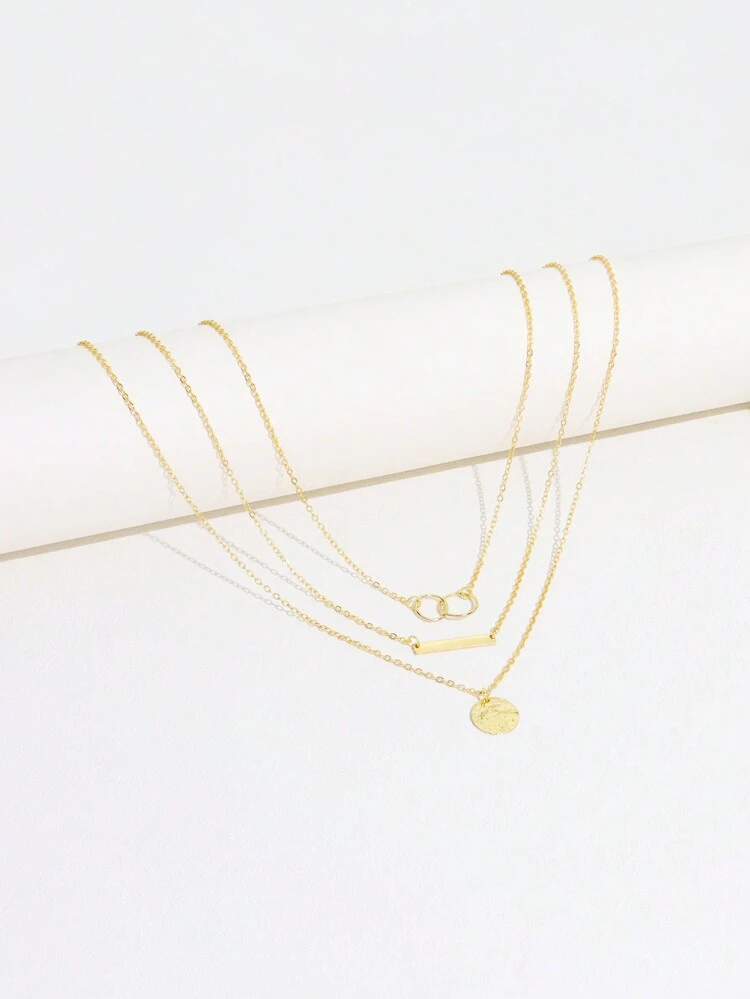 2pcs Elegant Bar & Disc Pendant Multi-layered Women's Necklace, Festival Party Friends Jewelry Gift