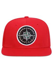 1pc Men's Baseball Cap With Compass Embroidery, Outdoor Sun Protection Adjustable Casual Hat For Spring And Autumn Travels, Beach Parties - Red - View 2