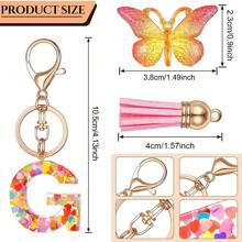 1pc Colorful Heart-shaped Glitter Droplet Keychain With Acrylic Butterfly, T-shape Letter Detail, Tassel And Key Ring For Handbag Or Mother's Day Gift