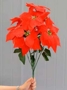 Artificial Poinsettia Bouquets, Poinsettia Bouquet For Christmas Decoration, Velvet Poinsettia, Ideal For Home Decor Or For Christmas Themed Floral Arrangements, 55cm Bouquet Pack Of 3 Or 6