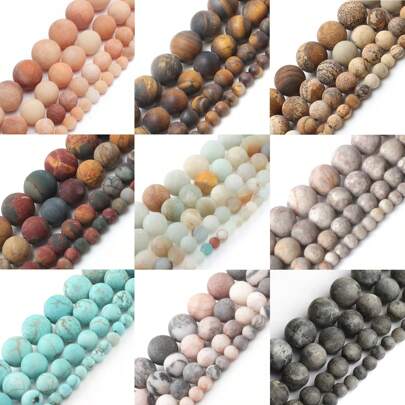 天然石材圓形霧面 Howlite 虎眼綠松石時尚寬鬆間隔珠適合珠寶製作 Diy 女手鍊項鍊
