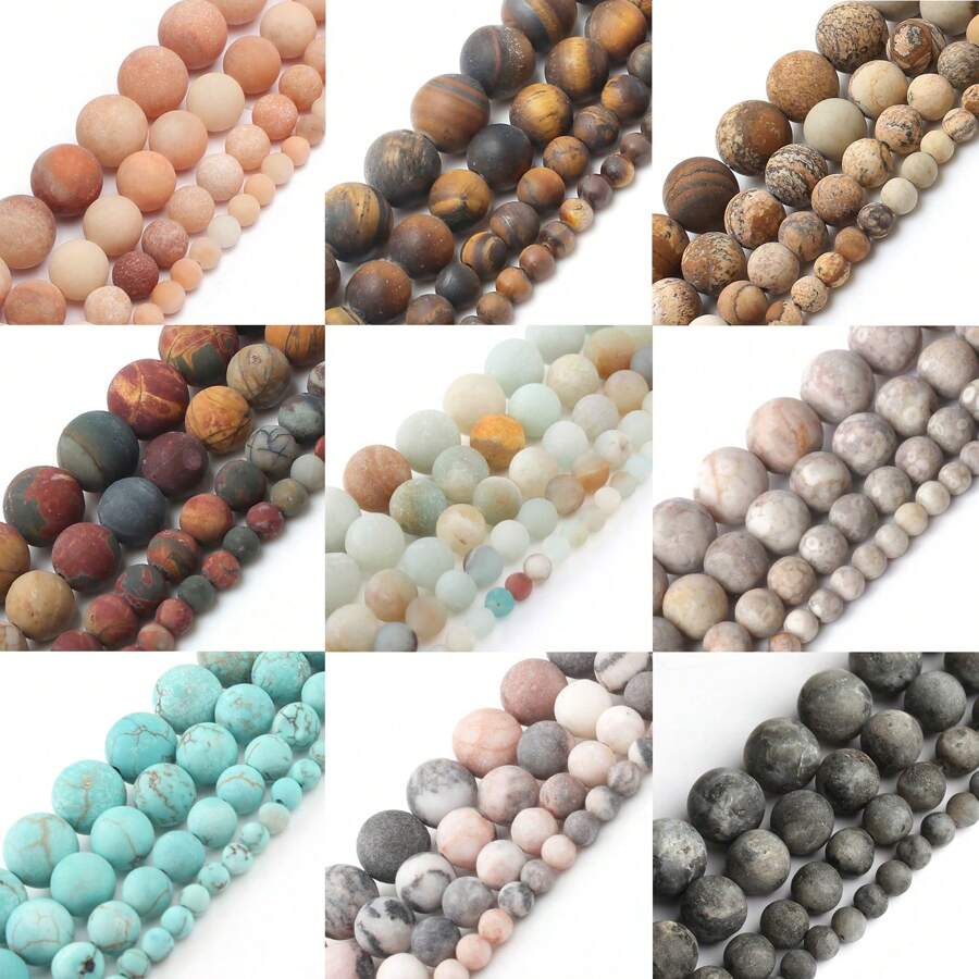 Natural Stone Round Matte Howlite Tiger Eye Turquoise Fashion Loose Spacer Beads for Jewelry Making DIY Bracelets Necklace for Women