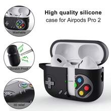 苹果 1 件复古游戏机硅胶耳机盒兼容 Airpods 兼容 Airpods1/2 AirPods Pro - 黑色 - 查看 3