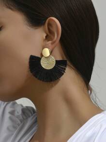 1pair Metallic Tassel Earrings Suitable For Daily Wear - Black - View 3