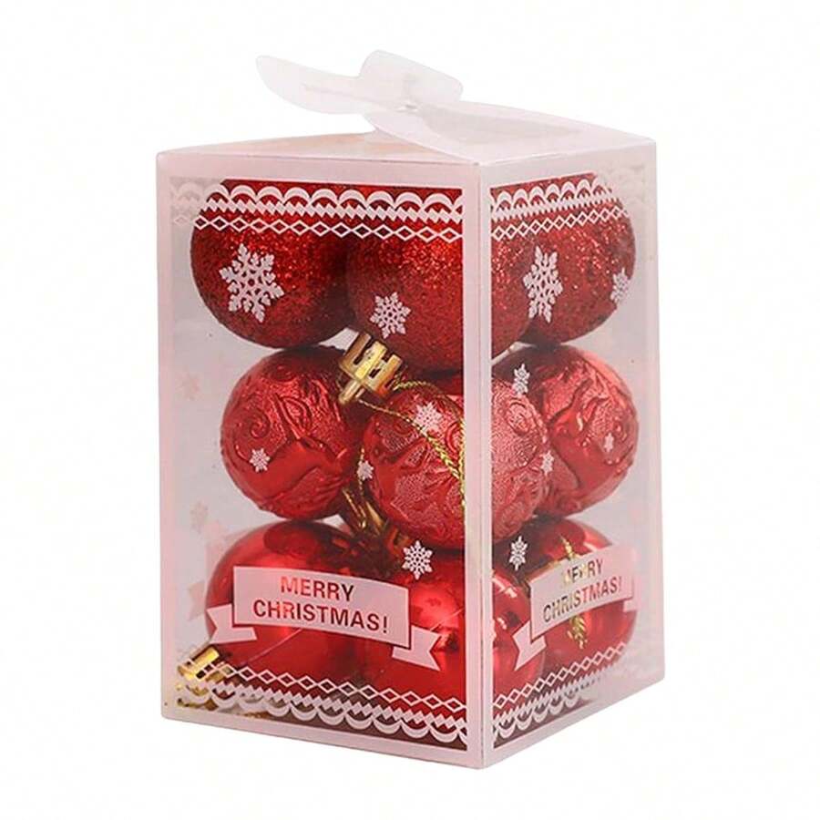 Cây thông noel Vật trang trí - 12 cái/hộp Giáng sinh Đồ trang trí Nhẹ Treo Vật nhỏ mọn Buổi tiệc Đồ trang trí - Đỏ - Xem 1