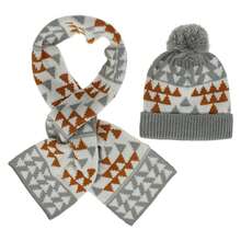 1套裝灰色的濃烈香調帽&圍巾適用於兒童帶可愛卡通聖誕馴鹿,恐龍,心形毛球球,中性嬰兒聖誕禮品