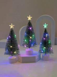 1入組小聖誕樹,6.7英寸迷你聖誕樹,人造小型桌面聖誕樹,配有燈飾和樹飾,適合聖誕節感恩節裝飾、萬聖節/感恩節/聖誕節禮物 - 軍綠色 - 查看 1