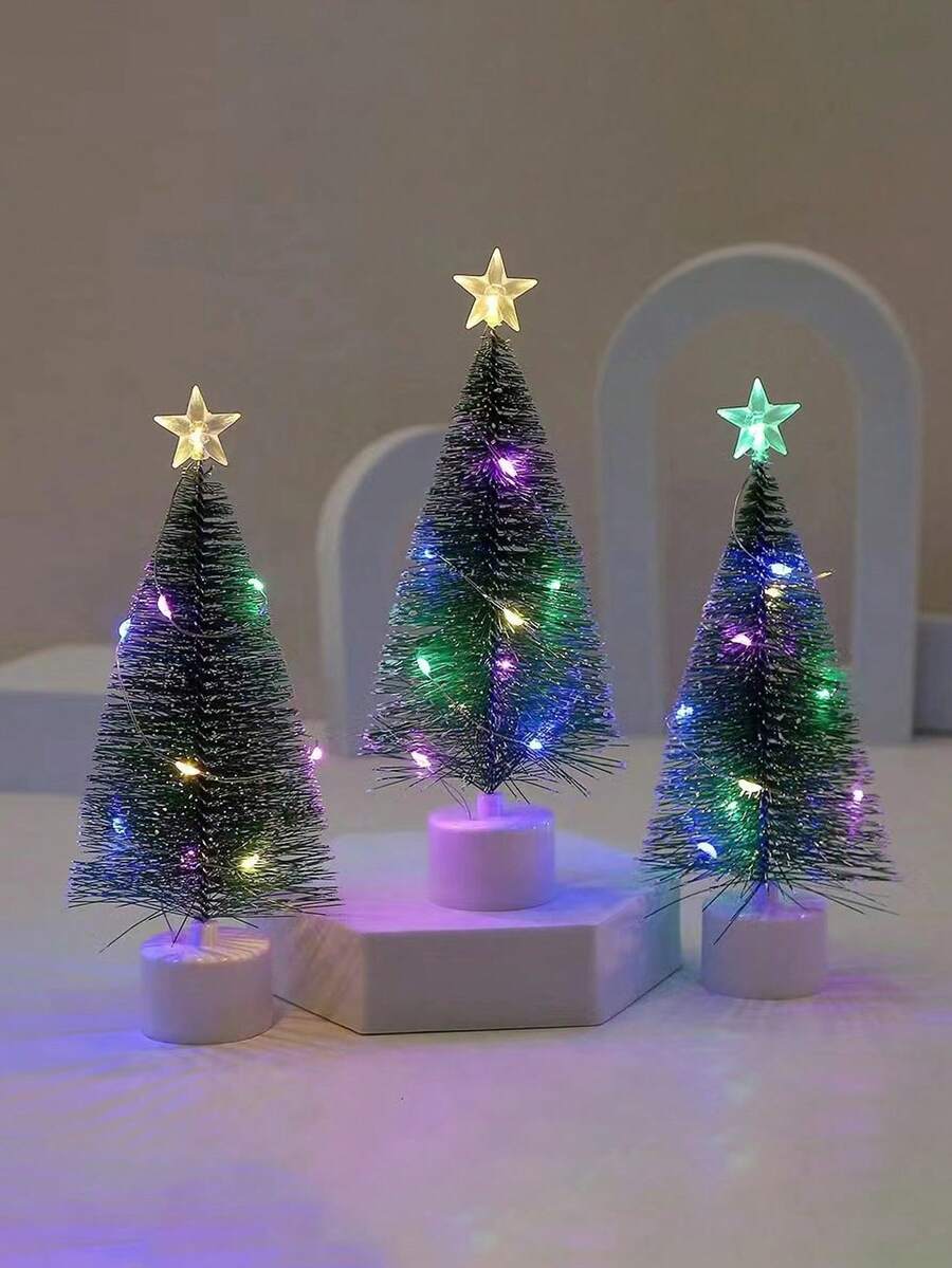 1入組小聖誕樹,6.7英寸迷你聖誕樹,人造小型桌面聖誕樹,配有燈飾和樹飾,適合聖誕節感恩節裝飾、萬聖節/感恩節/聖誕節禮物 - 軍綠色 - 查看 1