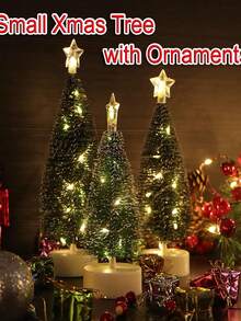 1入組小聖誕樹,6.7英寸迷你聖誕樹,人造小型桌面聖誕樹,配有燈飾和樹飾,適合聖誕節感恩節裝飾、萬聖節/感恩節/聖誕節禮物 - 軍綠色 - 查看 5