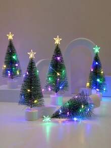 1入組小聖誕樹,6.7英寸迷你聖誕樹,人造小型桌面聖誕樹,配有燈飾和樹飾,適合聖誕節感恩節裝飾、萬聖節/感恩節/聖誕節禮物 - 軍綠色 - 查看 2