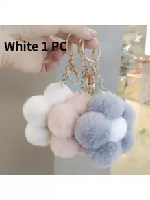 1pc Cute Creative Flower Plush Flower Accessories Fashionable Bag Pendants Mobile Phone Accessories Key Rings Daily Use Commuting And Dating Fashionable For Men And Women Gift Gift Accessories Decor Present Car Accessories Women Key Chain Charms Cute Stuff Plush Keychain Pom Poms - White - View 1