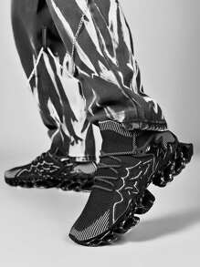 男士運動鞋秋季新款網布刀鞋,休閒跑步鞋,大尺碼45-46 - 黑與白 - 查看 3