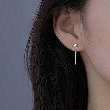 Pendientes de enhebrar de cadena cuadrada minimalista para mujer, aretes para dormir, joyería elegante, 1 par