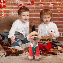 Dog Christmas Hoodie Dog Cat Pet Warm Autumn Padded Coat Dog Costume With Bell And Bowknot, Xmas Gift Dog Dog Jumpers Outdoor Pullover Dog Clothes For Small Dogs Puppy Chihuahua Teddy Bulldog - Green - View 3