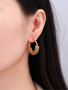 3对不锈钢优雅女士个性化耳环，适合日常佩戴 - 金色 - 查看 3