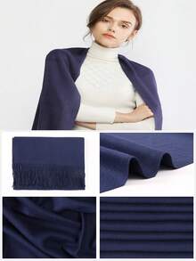 1 件女士围巾羊绒披肩和围巾适合晚礼服伴娘婚礼新娘冬季保暖长款大围巾（70*180 厘米） - 藏蓝色 - 查看 7