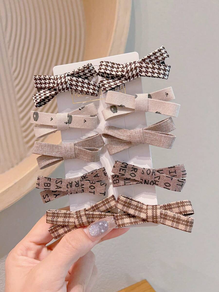 10pcs Simple Crossed Bowknot Hair Clips - Khaki - View 1