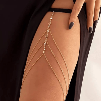 1pc Multilayer Chain Leg Chain In Gold Or Silver Color, Diamond-Like Bead Body Chain, For Rave