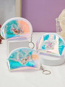 Monedero Láser De Pu Con Forma De Media Concha De Mar Para Niños, Pequeña Billetera Con Forma De Mano Portátil Y Colorida Con Arena Líquida Linda, Se Envía Al Azar 1 Pieza - Multicolor - Ver 2