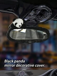 1 pieza Cubierta protectora para espejo retrovisor de carro con diseño de panda lindo y de dibujos animados, decoración interior para espejo retrovisor de carro de mujer, decoración universal para espejo retrovisor de carro, anti-arañazos, fácil instalación, diseño de moda para decoración interior, accesorios para auto - Blanco y Negro - Ver 3