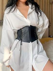 Street 1 件女士宽连接线腰带万圣节紧身胸衣 - 黑色 - 查看 4