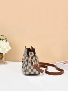 复古休闲多层几何图案 PU 皮革女士单肩包，带多个口袋，适合女孩、女士、新人和办公室工作人员，特别适合工作、商务和通勤 - 彩色 - 查看 3