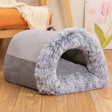 1片的灰色的短毛絨貓型濃烈香調和可拆卸絲絨寵物巢床合適的適用於小和中型貓和小狗至睡在四季 - 灰色 - 查看 2