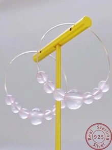 1雙時尚S925純銀自然粉色水晶耳環,合適的適用於女性日常穿著,生日派對,旅行,約會和各種各樣節日