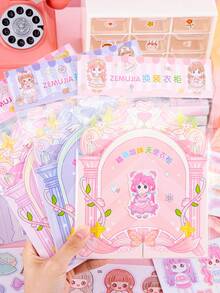 4入組卡通衣櫥貼紙場景,適用於女孩穿衣櫥或diy裝飾材料,手工製作用品 - 彩色 - 查看 5