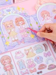 4入組卡通衣櫥貼紙場景,適用於女孩穿衣櫥或diy裝飾材料,手工製作用品 - 彩色 - 查看 8