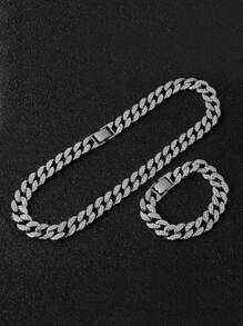 kuuioe 1入歐美嘻哈街頭風格全水晶鏈項鍊，男女皆可戴的嘻哈手鍊，時尚珠寶20-60CM - 銀色 - 查看 6