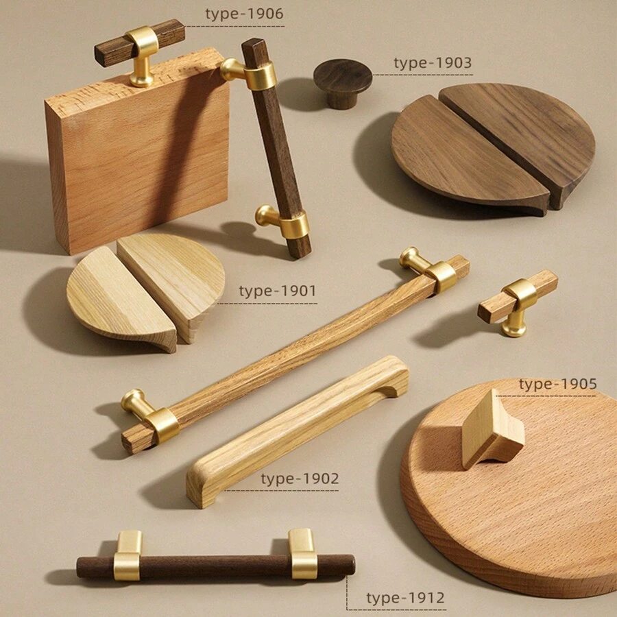 مقبض خزانة باب خشبي أصفر و درج ،بأسلوب ياباني عصري وبسيط، مصنوع من خشب البتولا أو الجوز الأمريكي، مناسب لخزانة الملابس النوردية وما شابه ذلك