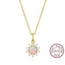 1件時尚奢華的向日葵造型吊墜項鍊,s925銀鑲嵌小蛋白石,適合女性在聚會、度假和紀念日時佩戴