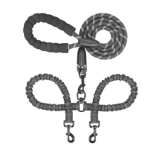 1 Đến 2 Giường đôi tiêu chuẩn Xích chó Với Phản chiếu Thiết kế , 5FT Đàn hồi Có thể thu vào Và Chống nổ Dây thừng , Thích hợp Đối với Hai Chó nhỏ - màu đen - Xem 1