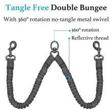 1 Đến 2 Giường đôi tiêu chuẩn Xích chó Với Phản chiếu Thiết kế , 5FT Đàn hồi Có thể thu vào Và Chống nổ Dây thừng , Thích hợp Đối với Hai Chó nhỏ - màu đen - Xem 3