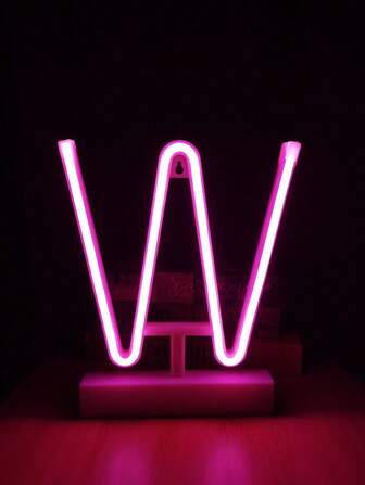粉紅色 Led 字母 W 霓虹燈桌面氛圍燈適合節日派對臥室裝飾