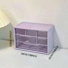 1pc Solid Color Multi-functional Drawer Desktop Organizer Box, Suitable For Stationery Storage - Purple - View 2