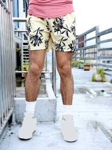 1 Pieza Pantalones Cortos Deportivos De Malla Estampados Para Hombres - Amarillo - Ver 2