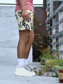 1 Pieza Pantalones Cortos Deportivos De Malla Estampados Para Hombres - Amarillo - Ver 3