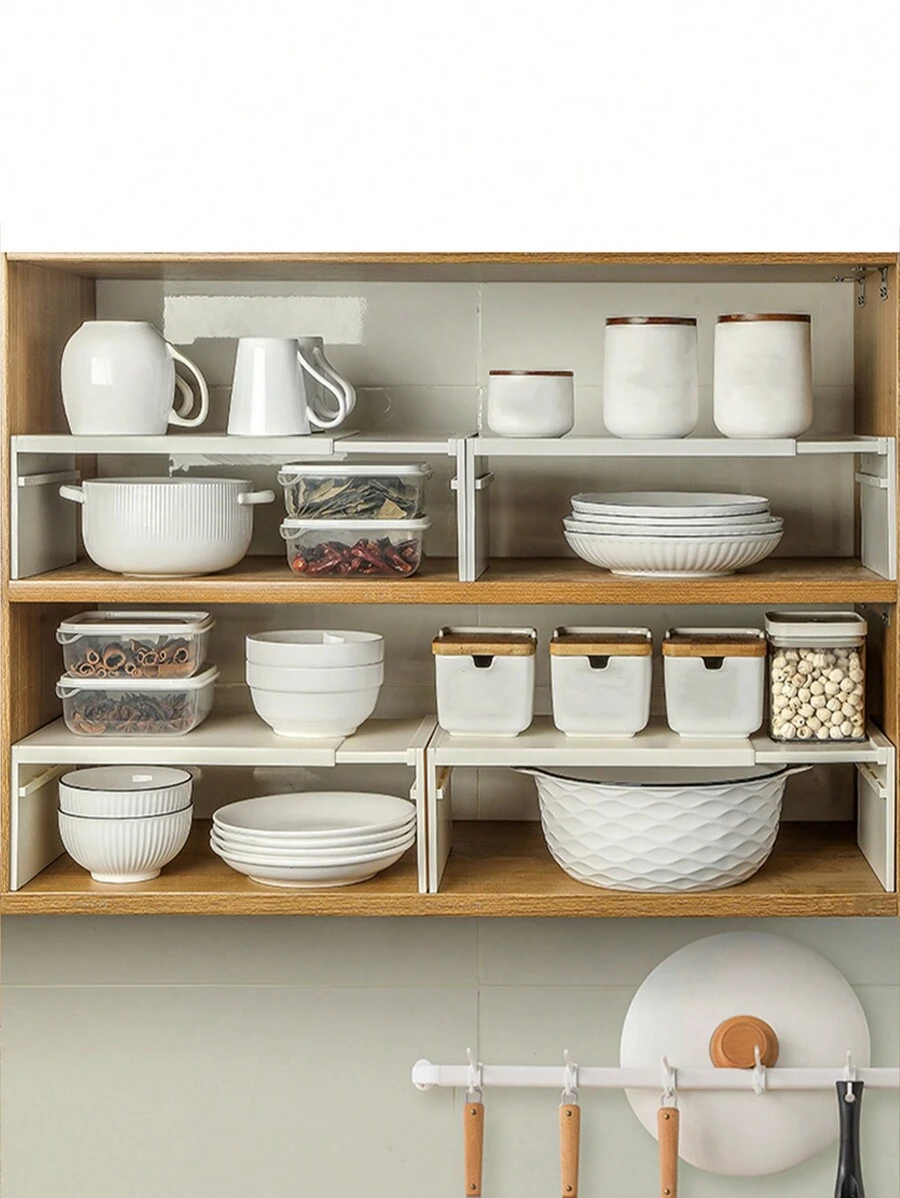 1個可伸縮的廚房收納架,多功能櫥櫃組織者,適用於調味瓶、餐具和廚房用具,使烹飪台保持清潔和整潔