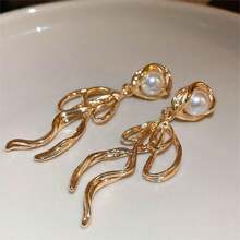 1对925纯银针珠花朵蝴蝶结流苏耳环，个性时尚耳环，适合女性日常佩戴和节日礼物 - 彩色 - 查看 1