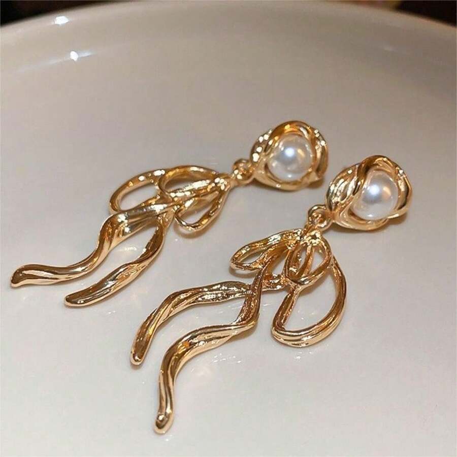 1对925纯银针珠花朵蝴蝶结流苏耳环，个性时尚耳环，适合女性日常佩戴和节日礼物 - 彩色 - 查看 1