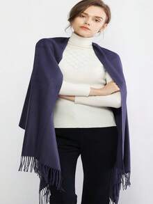 1 件女士围巾羊绒披肩和围巾适合晚礼服伴娘婚礼新娘冬季保暖长款大围巾（70*180 厘米） - 藏蓝色 - 查看 5